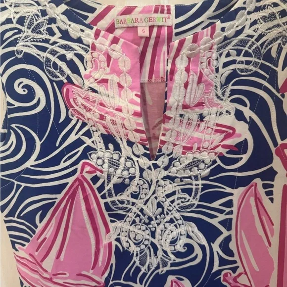 Barbara Gerwit Nautical Pink and Blue Sleeveless Dress Tropical Nautical - Picture 3 of 5